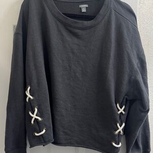 Aerie Black Sweatshirt with White Lace-Up Sides